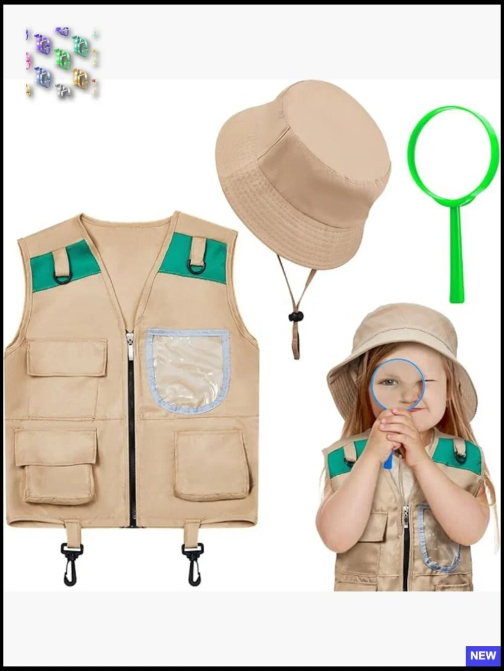 Kids Safari Explorer Vest and Hat Set Adventure Costume for Camping Cosplay